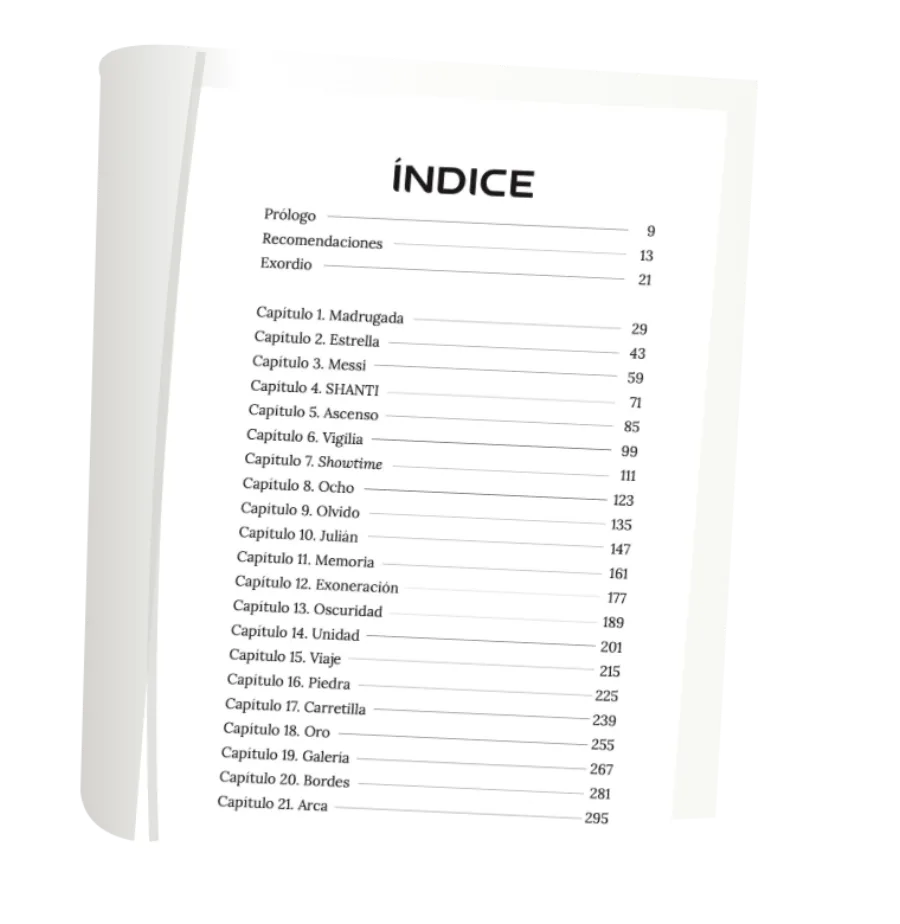 Interior del libro Los Últimos, con el índice